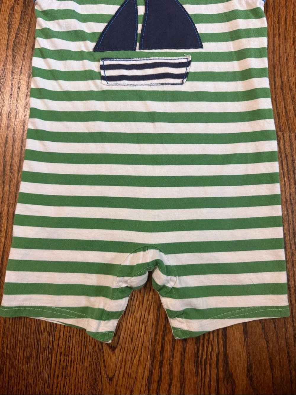 Hanna Andersson 2T Sailboat Striped Tank Romper Green White Cotton Nautical